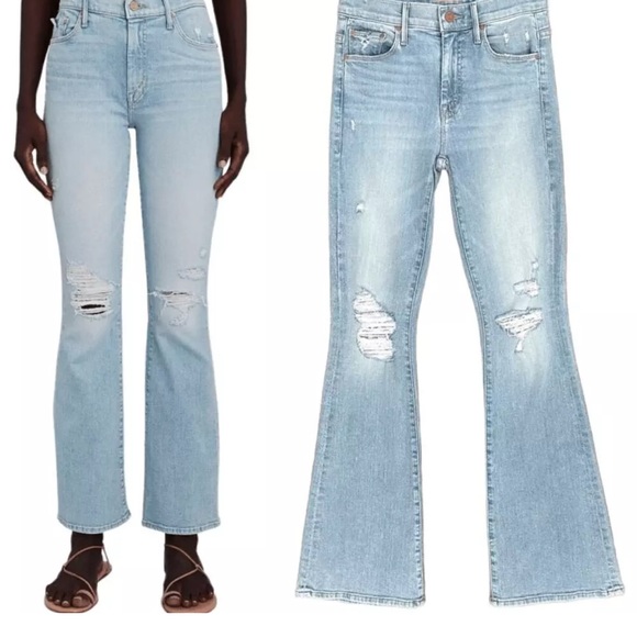 MOTHER Denim - MOTHER Blue Flare‎ The weekender Jeans with Vintage Distressing
